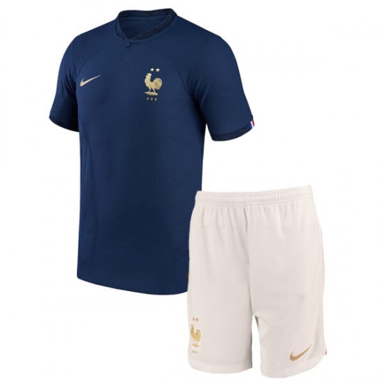 Camisola França Criança Equipamento Primeiro Copa do Mundo 2022 Manga Corta